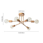 Plafonnier semi-encastré moderne industriel linéaire à 6 lumières en forme de branche Spoutnik