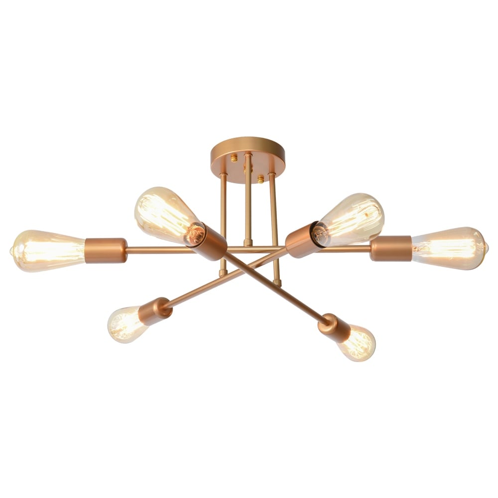 Plafonnier semi-encastré moderne industriel linéaire à 6 lumières en forme de branche Spoutnik