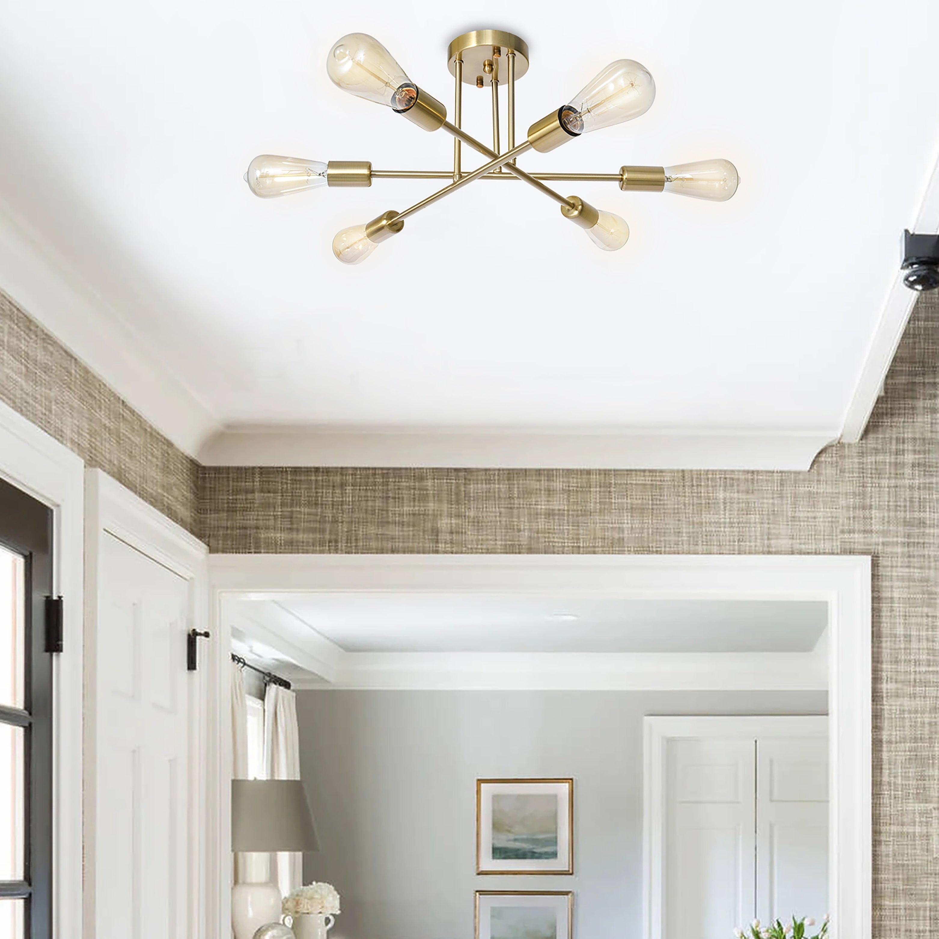 Plafonnier semi-encastré moderne industriel linéaire à 6 lumières en forme de branche Spoutnik