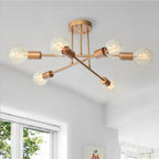 Plafonnier semi-encastré moderne industriel linéaire à 6 lumières en forme de branche Spoutnik