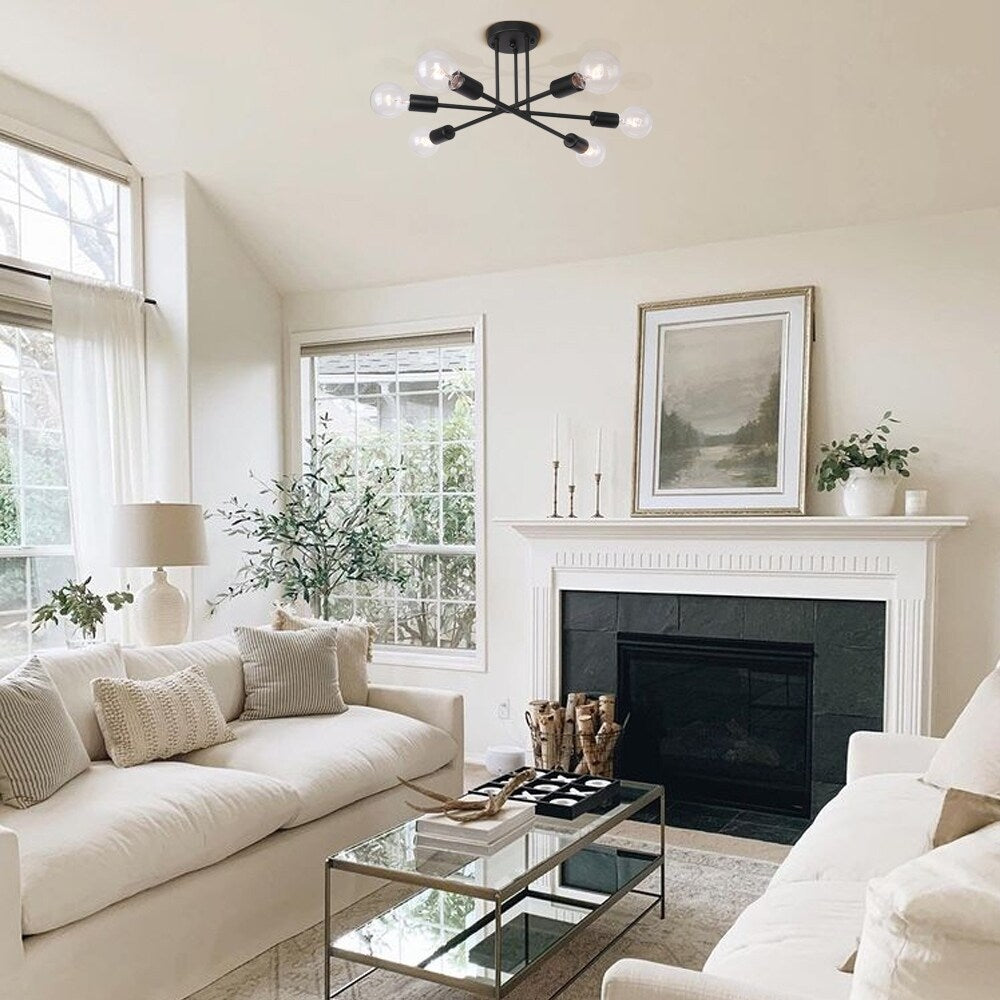 Plafonnier semi-encastré moderne industriel linéaire à 6 lumières en forme de branche Spoutnik