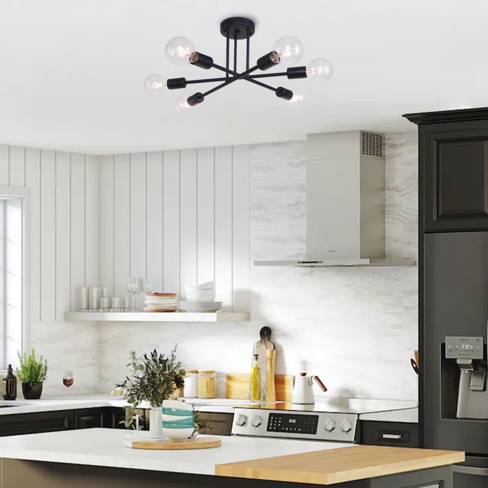Plafonnier semi-encastré moderne industriel linéaire à 6 lumières en forme de branche Spoutnik