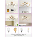 Plafonnier semi-encastré moderne industriel linéaire à 6 lumières en forme de branche Spoutnik