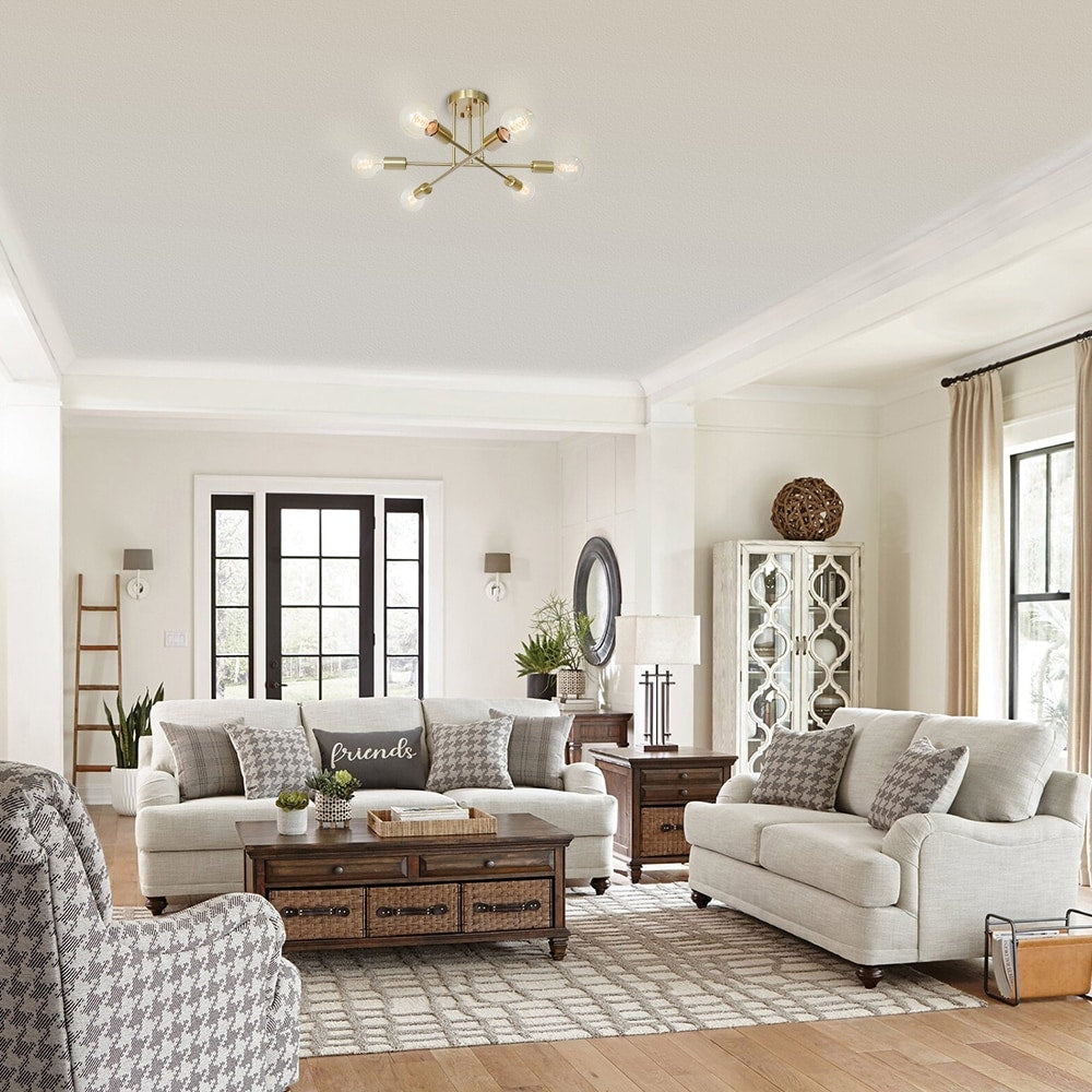 Plafonnier semi-encastré moderne industriel linéaire à 6 lumières en forme de branche Spoutnik