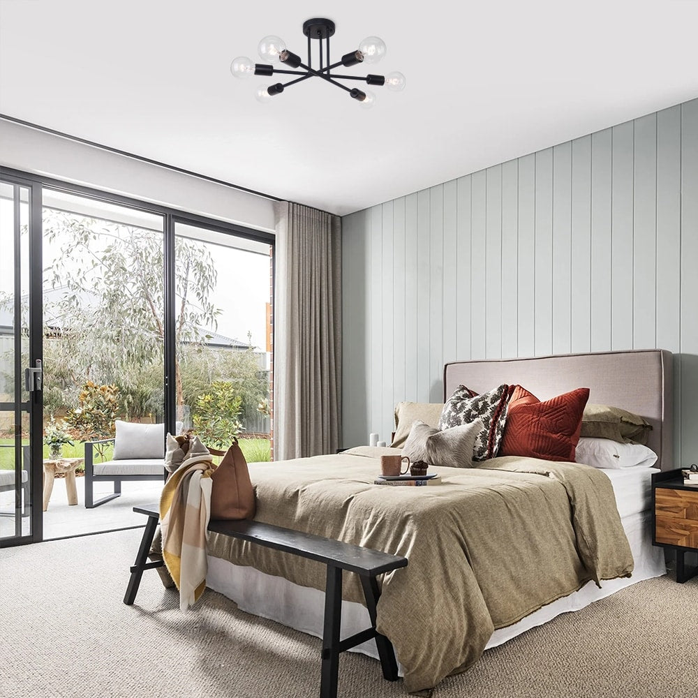 Plafonnier semi-encastré moderne industriel linéaire à 6 lumières en forme de branche Spoutnik