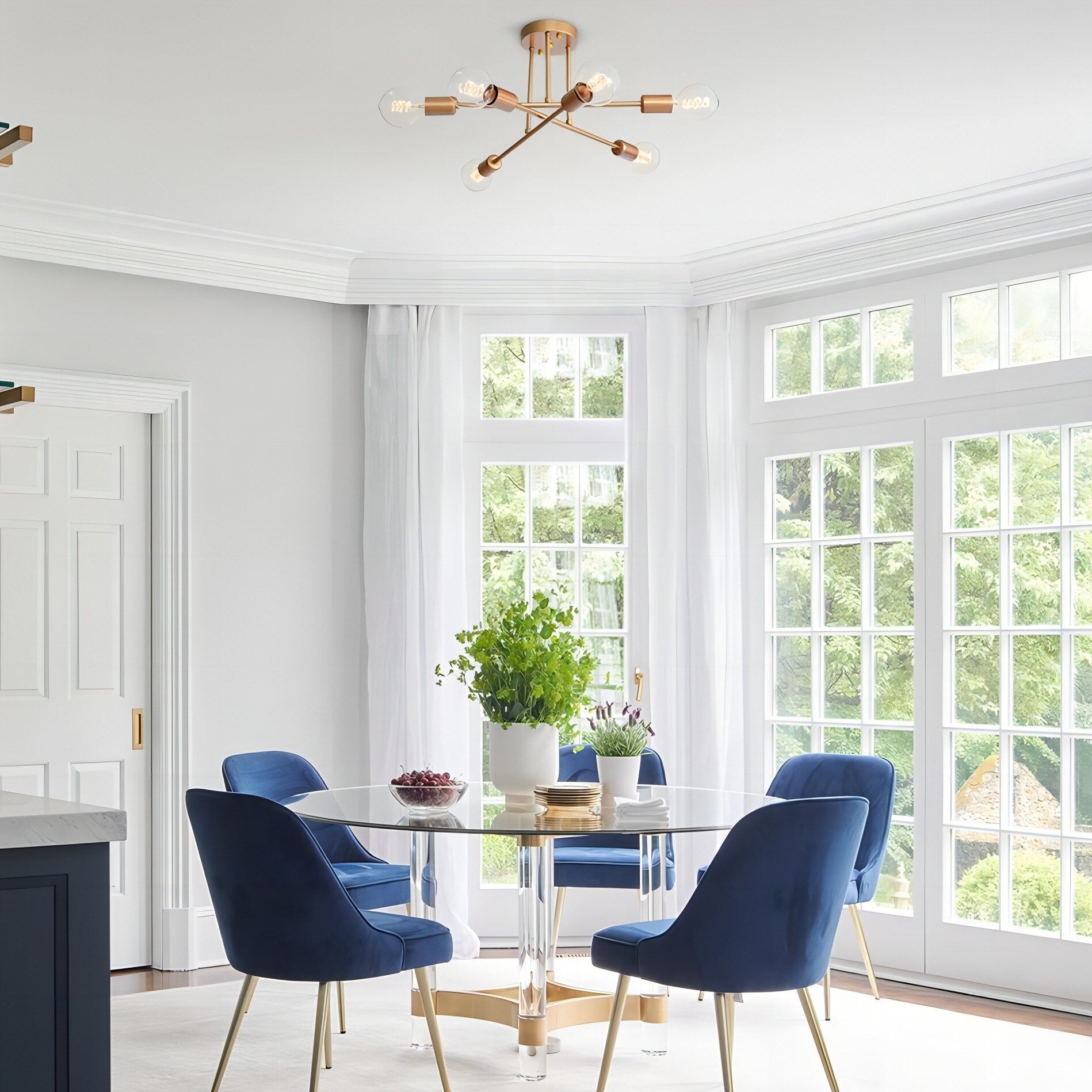 Plafonnier semi-encastré moderne industriel linéaire à 6 lumières en forme de branche Spoutnik