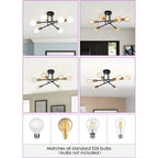 Plafonnier semi-encastré moderne industriel linéaire à 6 lumières en forme de branche Spoutnik