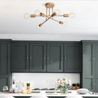 Plafonnier semi-encastré moderne industriel linéaire à 6 lumières en forme de branche Spoutnik