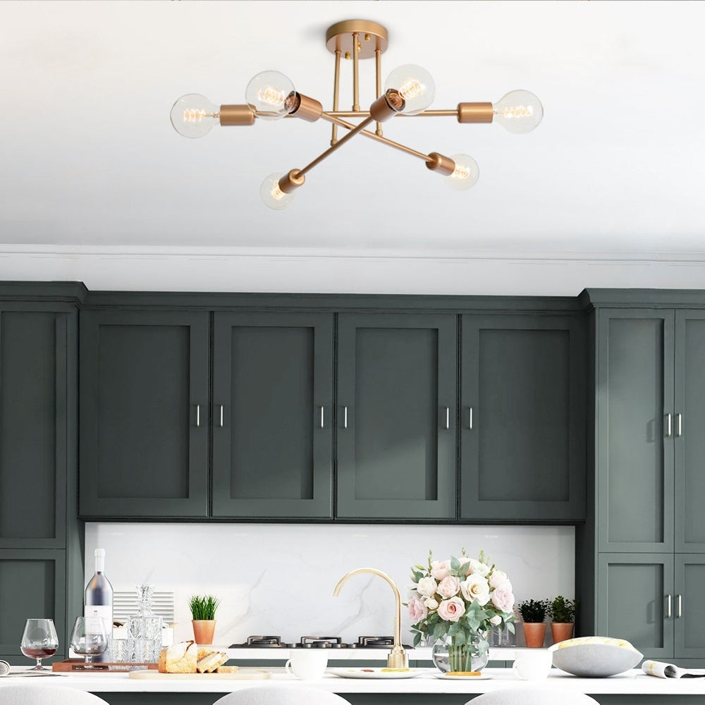 Plafonnier semi-encastré moderne industriel linéaire à 6 lumières en forme de branche Spoutnik