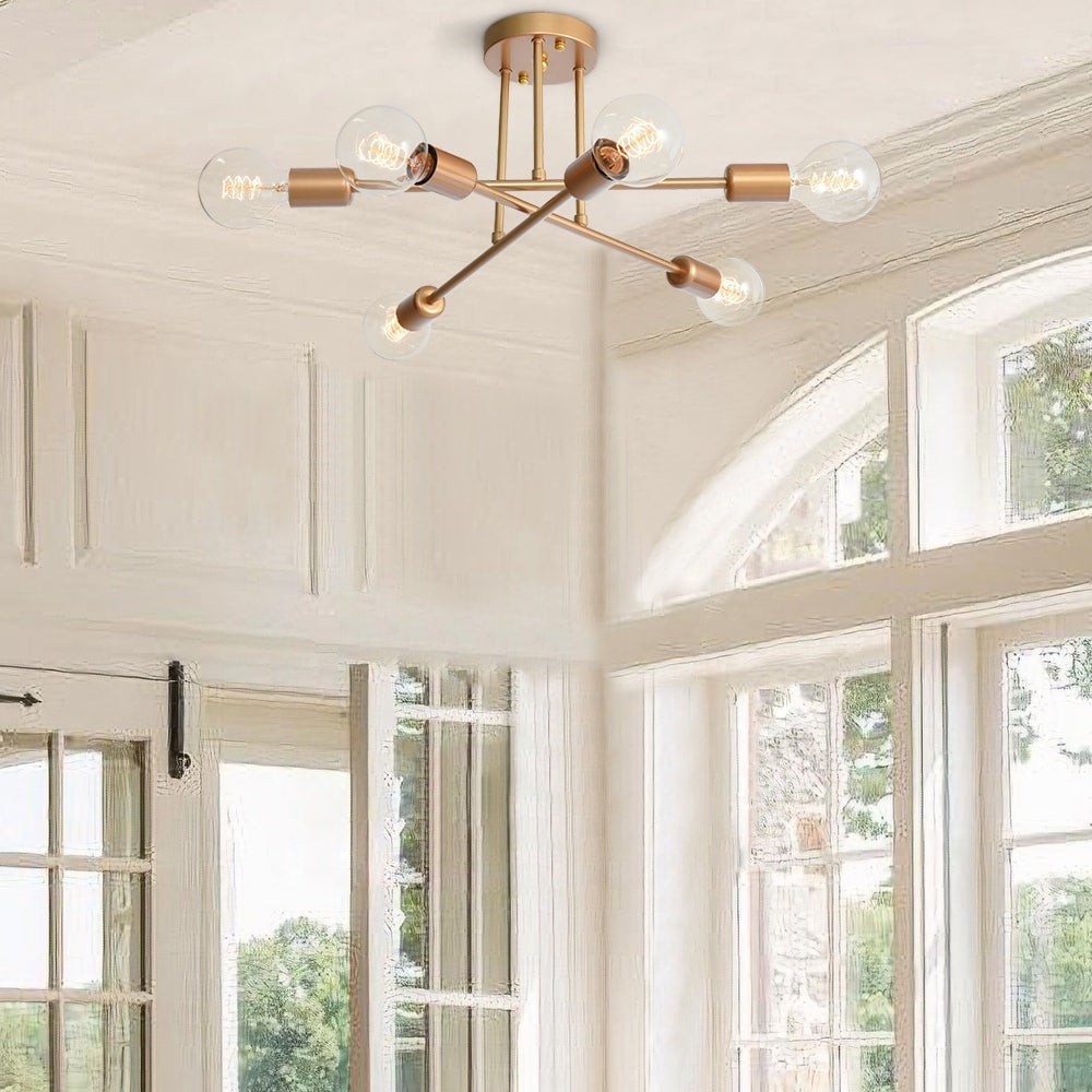 Plafonnier semi-encastré moderne industriel linéaire à 6 lumières en forme de branche Spoutnik