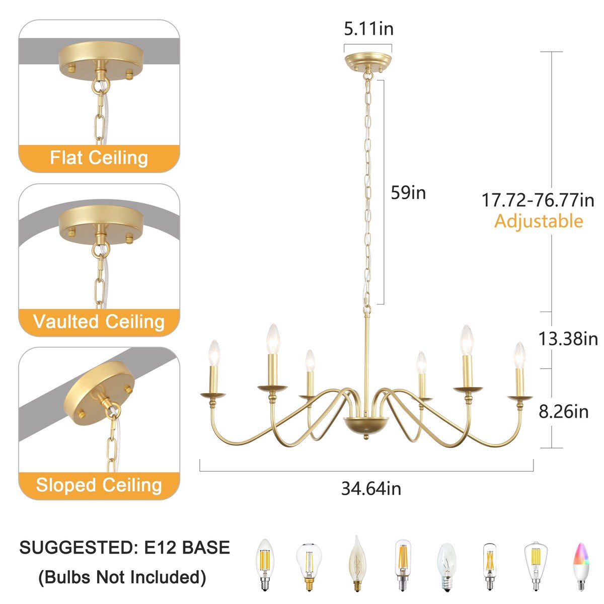 Lustre rustique à 6 bougies, lustre traditionnel, plafonnier en métal pour salle à manger, salon, chambre à coucher, cuisine