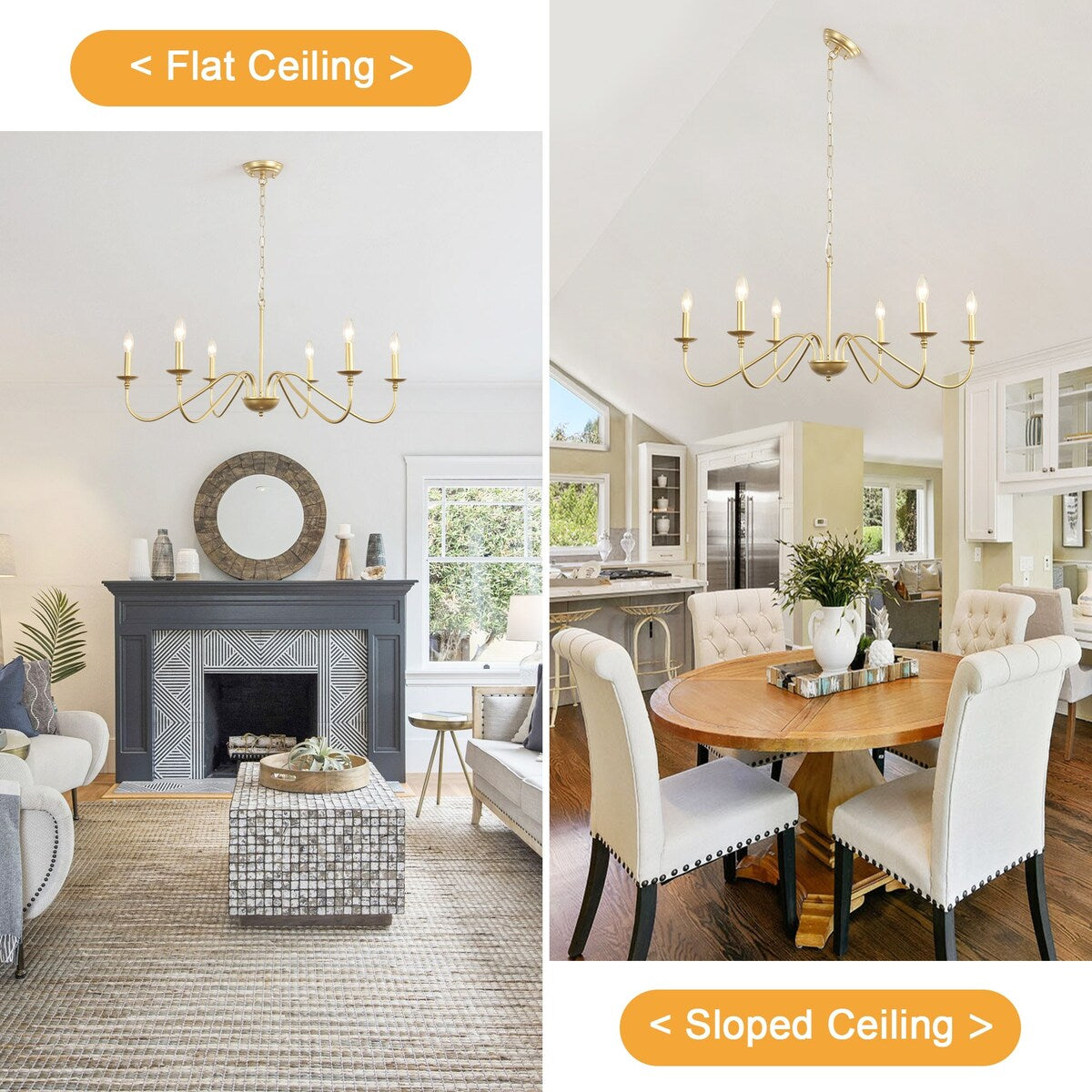 Lustre rustique à 6 bougies, lustre traditionnel, plafonnier en métal pour salle à manger, salon, chambre à coucher, cuisine