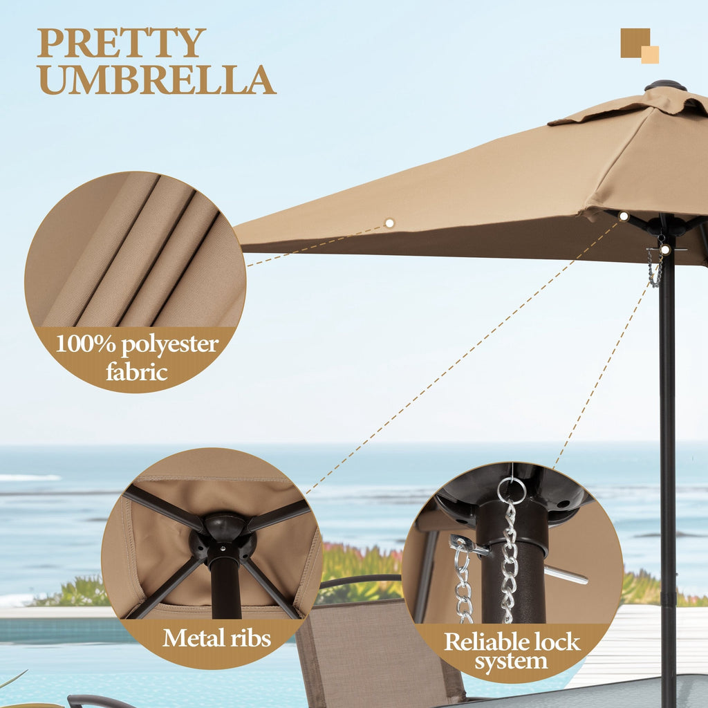 Ensemble de salle à manger d'extérieur 6 pièces avec 4 chaises pliantes, table en verre et parasol sans base - Voir les détails