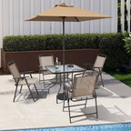 Ensemble de salle à manger d'extérieur 6 pièces avec 4 chaises pliantes, table en verre et parasol sans base - Voir les détails