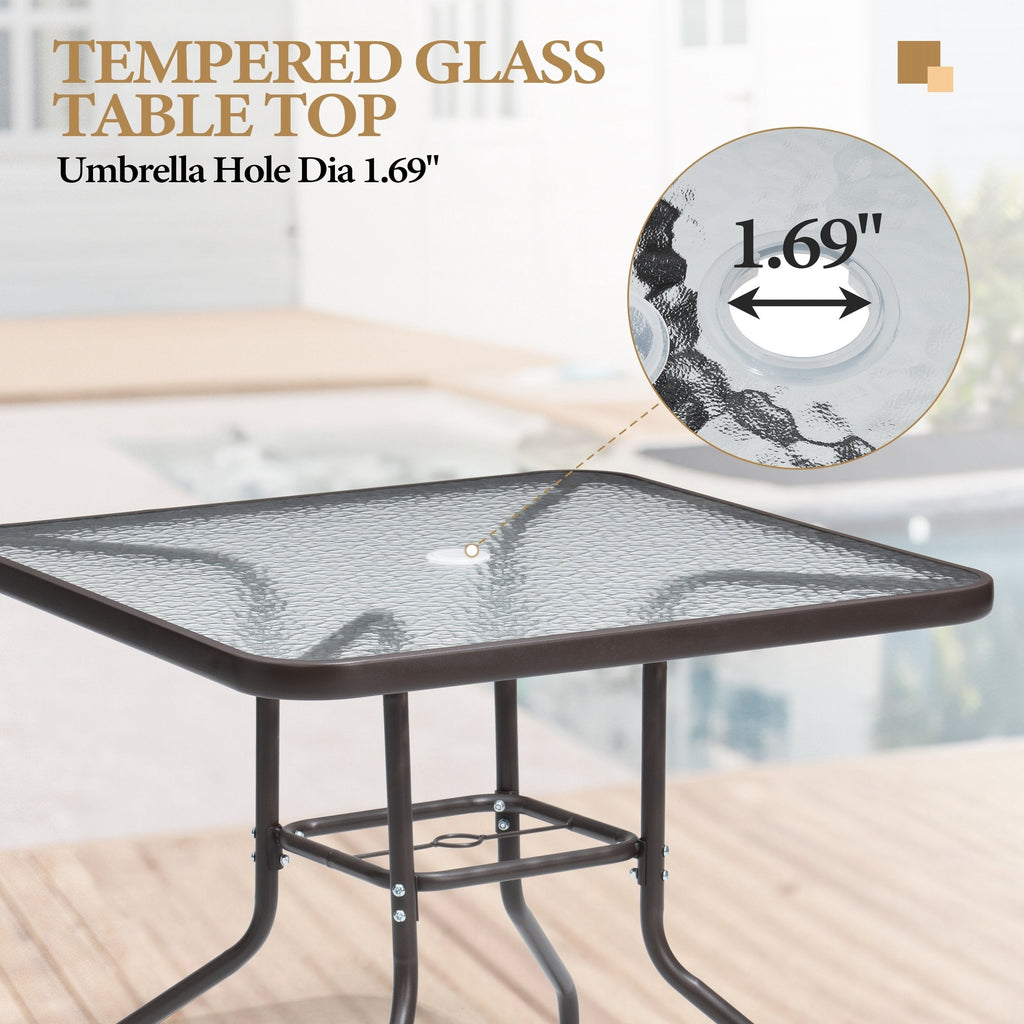 Ensemble de salle à manger d'extérieur 6 pièces avec 4 chaises pliantes, table en verre et parasol sans base - Voir les détails