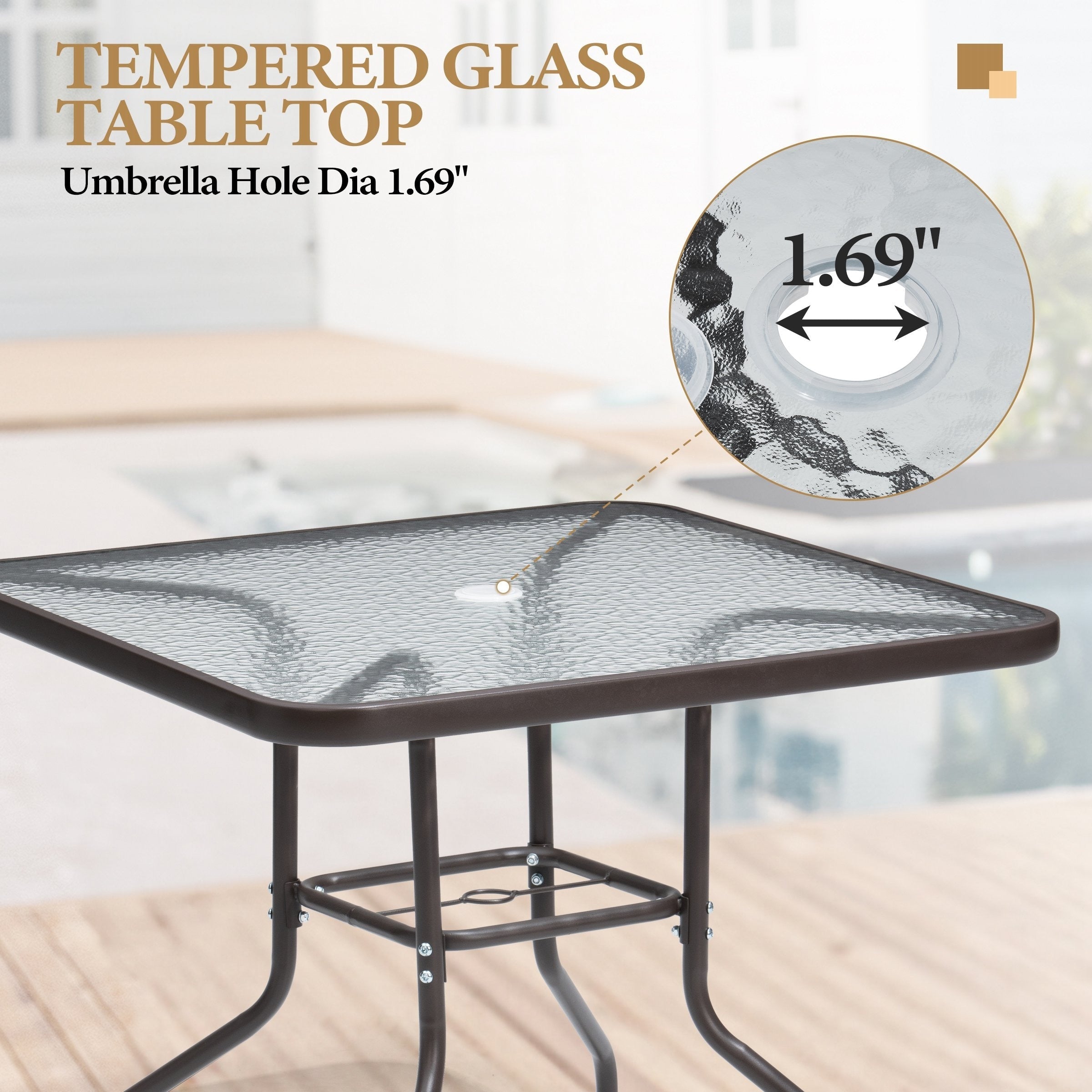 Ensemble de salle à manger d'extérieur 6 pièces avec 4 chaises pliantes, table en verre et parasol sans base - Voir les détails