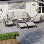 Ensemble de salon de jardin en aluminium pour 6 personnes avec 2 chaises pivotantes, un canapé d'extérieur 3 places et une table basse