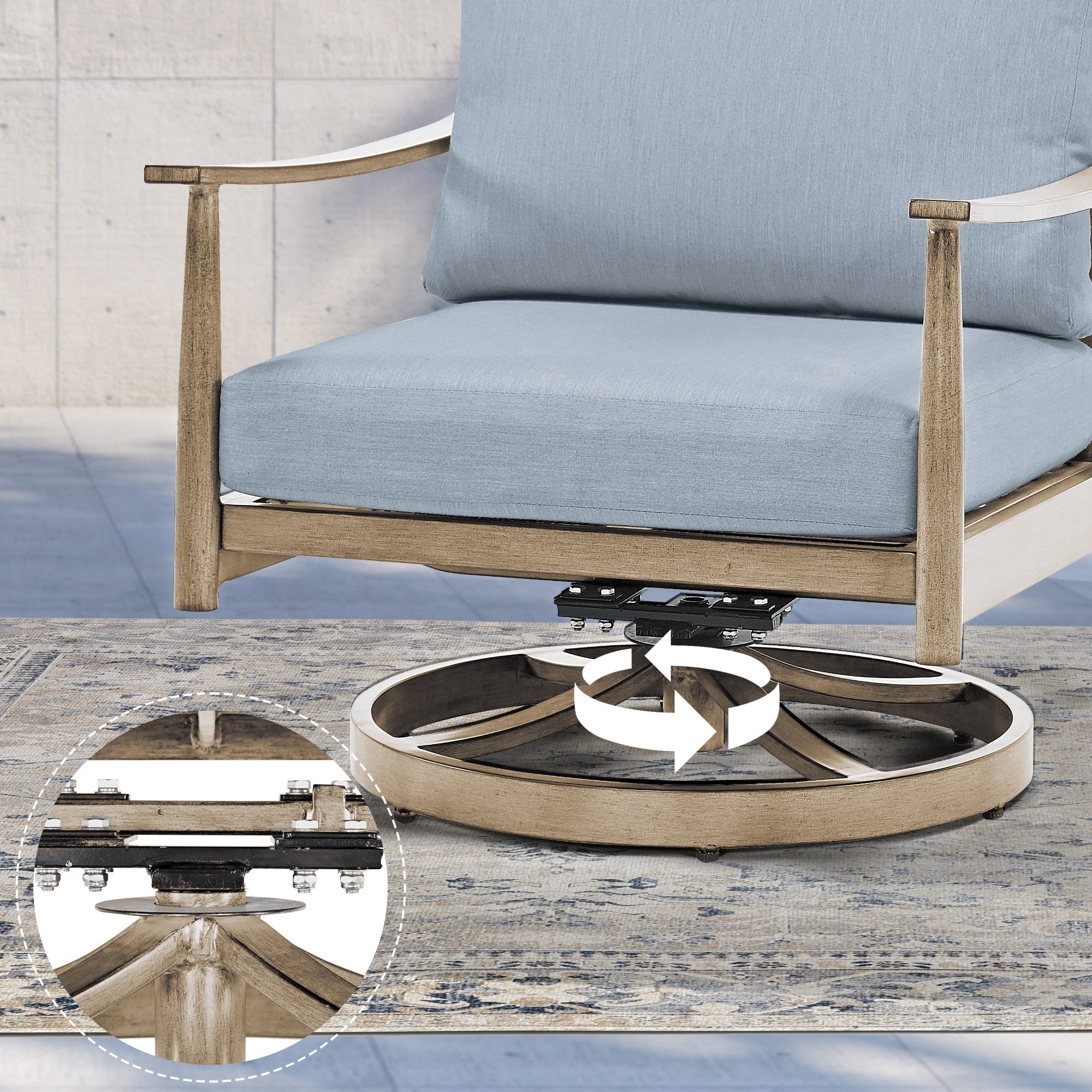 Ensemble de salon de jardin en aluminium pour 6 personnes avec 2 chaises pivotantes, un canapé d'extérieur 3 places et une table basse