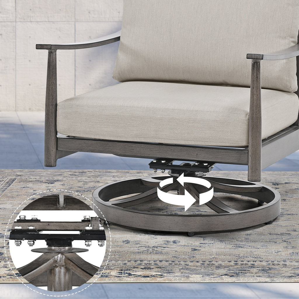 Ensemble de salon de jardin en aluminium pour 6 personnes avec 2 chaises pivotantes, un canapé d'extérieur 3 places et une table basse