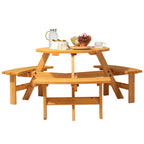 Table de pique-nique circulaire d'extérieur en bois pour 6 personnes avec 3 bancs intégrés