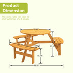 Ensemble de pique-nique d'extérieur en bois pour 6 personnes, table à manger avec bancs et trou pour parasol – 160 x 160 x 70 cm (L x l x H)