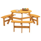 Ensemble de pique-nique d'extérieur en bois pour 6 personnes, table à manger avec bancs et trou pour parasol – 160 x 160 x 70 cm (L x l x H)