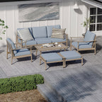 Ensemble de salon de jardin en aluminium 6 pièces, canapé d'extérieur 3 places avec poufs et table basse