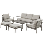 Ensemble de salon de jardin en aluminium 6 pièces, canapé d'extérieur 3 places avec poufs et table basse