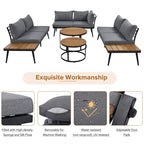 Ensemble de canapés d'extérieur sectionnels 6 pièces avec tables basses rondes gigognes et canapé d'assise avec coussins