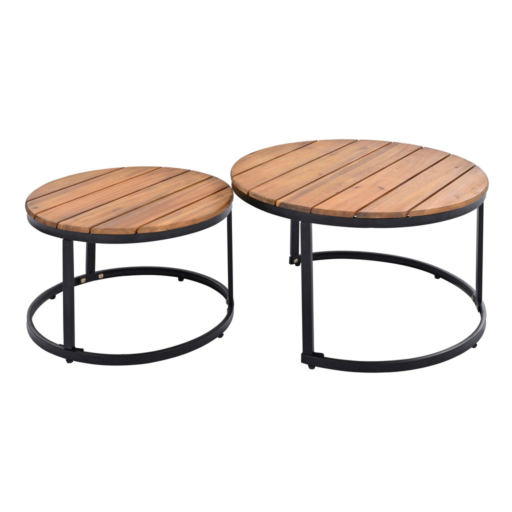 Ensemble de canapés d'extérieur sectionnels 6 pièces avec tables basses rondes gigognes et canapé d'assise avec coussins