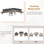 Ensemble de canapés d'extérieur sectionnels 6 pièces avec tables basses rondes gigognes et canapé d'assise avec coussins