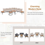 Ensemble de canapés d'extérieur sectionnels 6 pièces avec tables basses rondes gigognes et canapé d'assise avec coussins