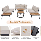 Ensemble de canapés d'extérieur sectionnels 6 pièces avec tables basses rondes gigognes et canapé d'assise avec coussins