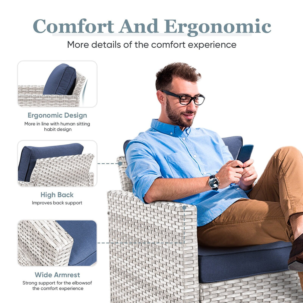 Ensemble de canapé d'extérieur 6 pièces avec chaise et pouf