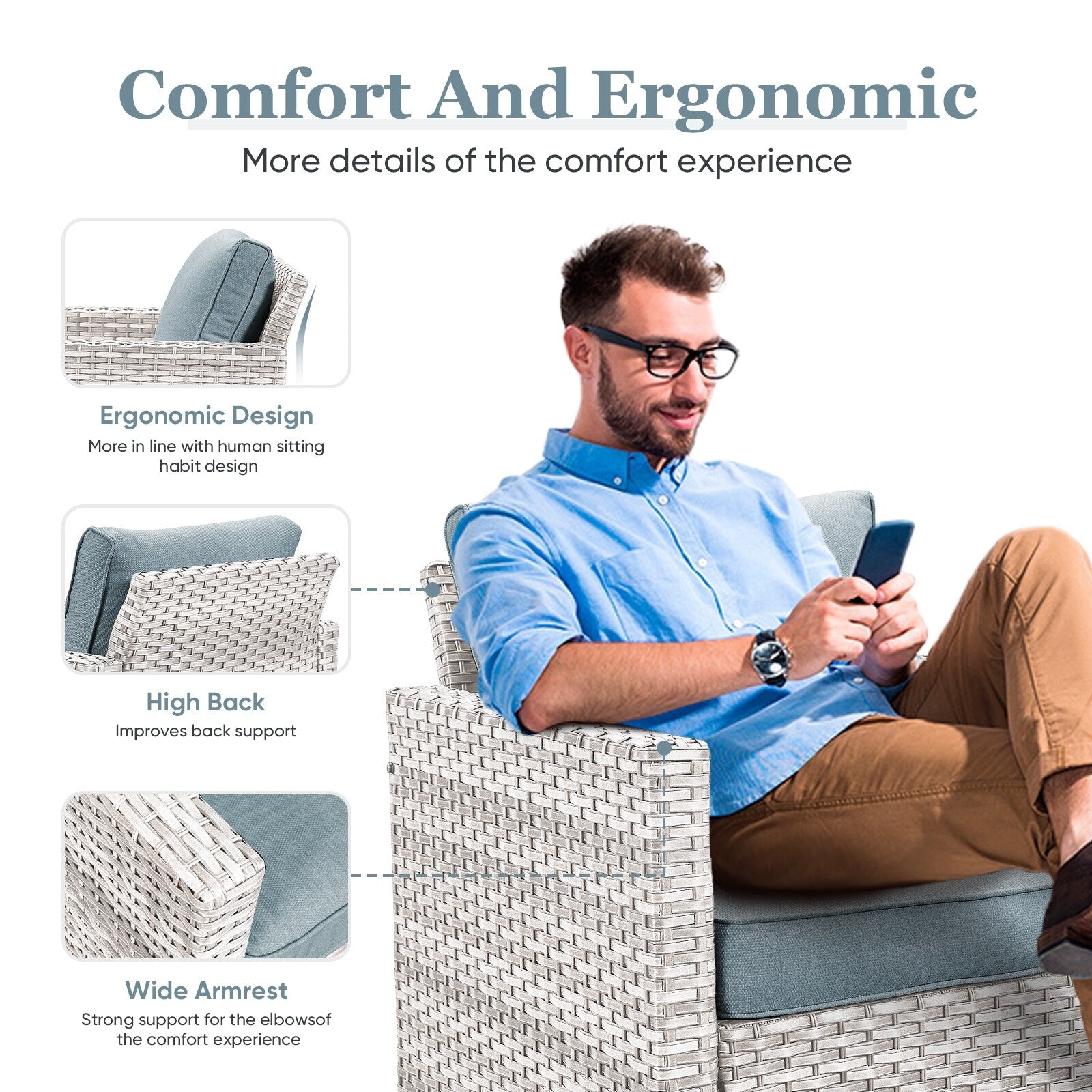 Ensemble de canapé d'extérieur 6 pièces avec chaise et pouf