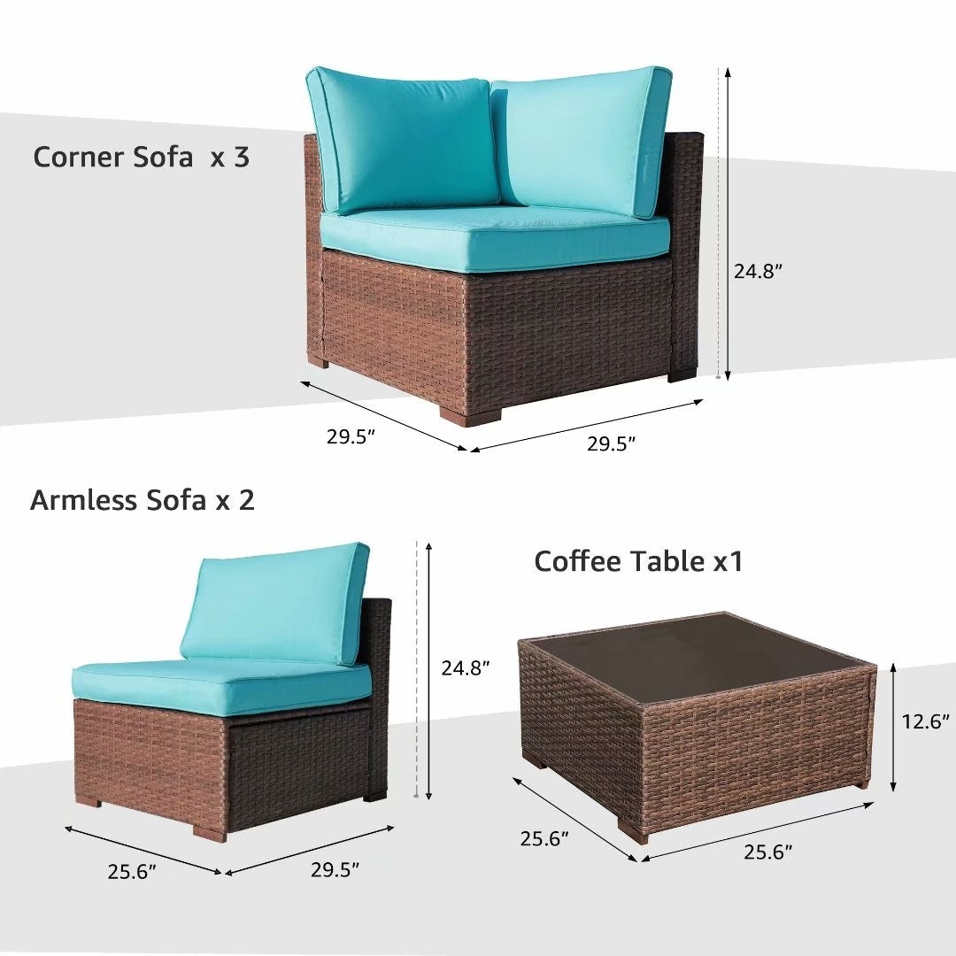 Ensemble de canapés d'extérieur sectionnels en osier 6 pièces avec coussins