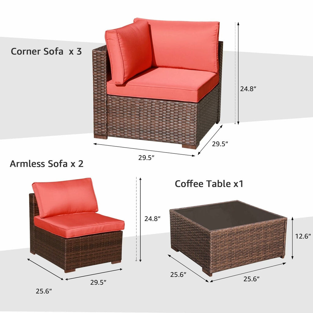 Ensemble de canapés d'extérieur sectionnels en osier 6 pièces avec coussins