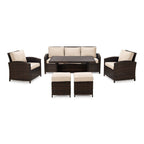 Ensemble de conversation extérieur en osier de 6 pièces pour patio
