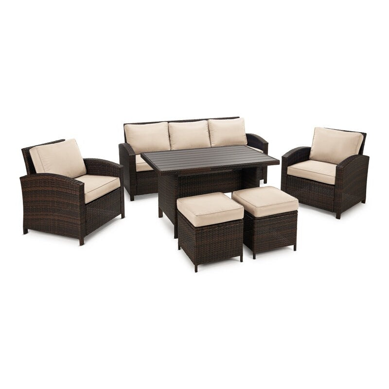 Ensemble de conversation extérieur en osier de 6 pièces pour patio