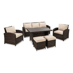 Ensemble de conversation extérieur en osier de 6 pièces pour patio