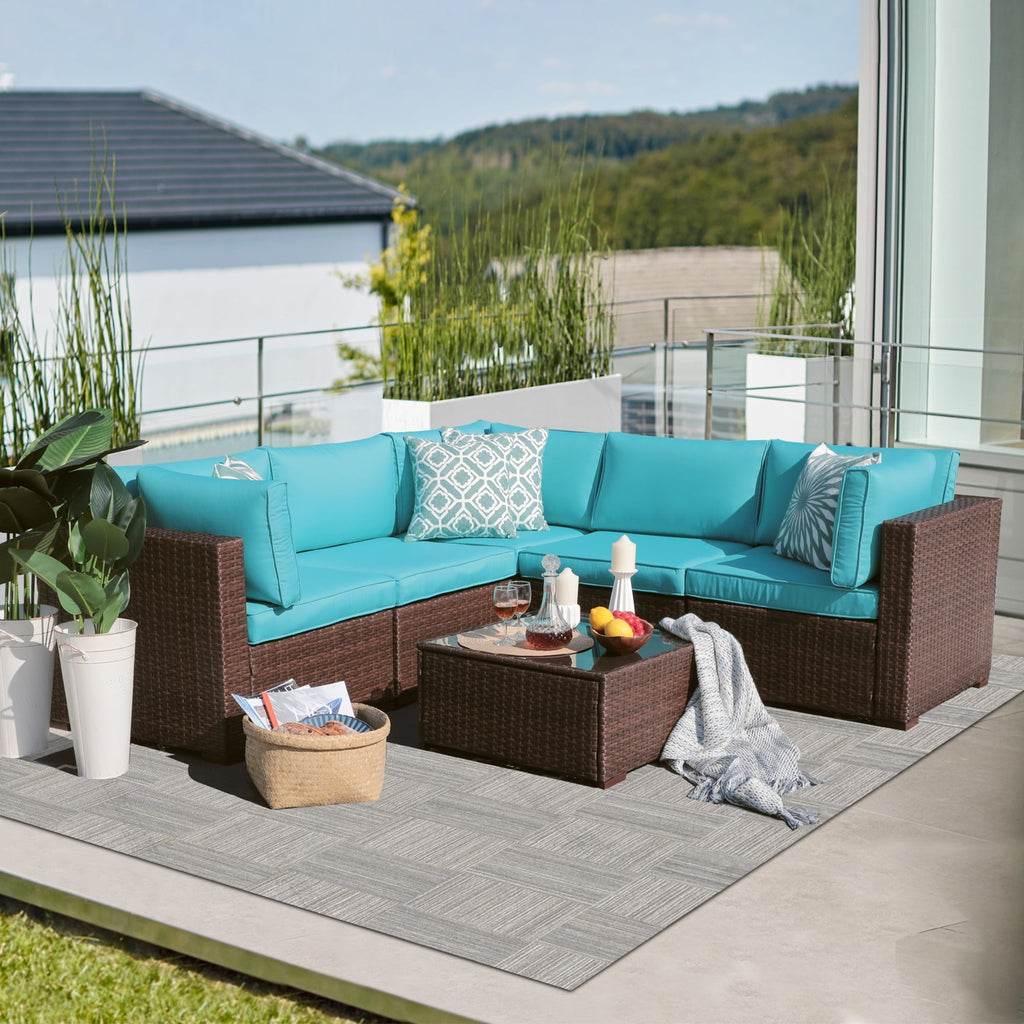 Ensemble de canapés d'extérieur sectionnels en osier 6 pièces avec coussins