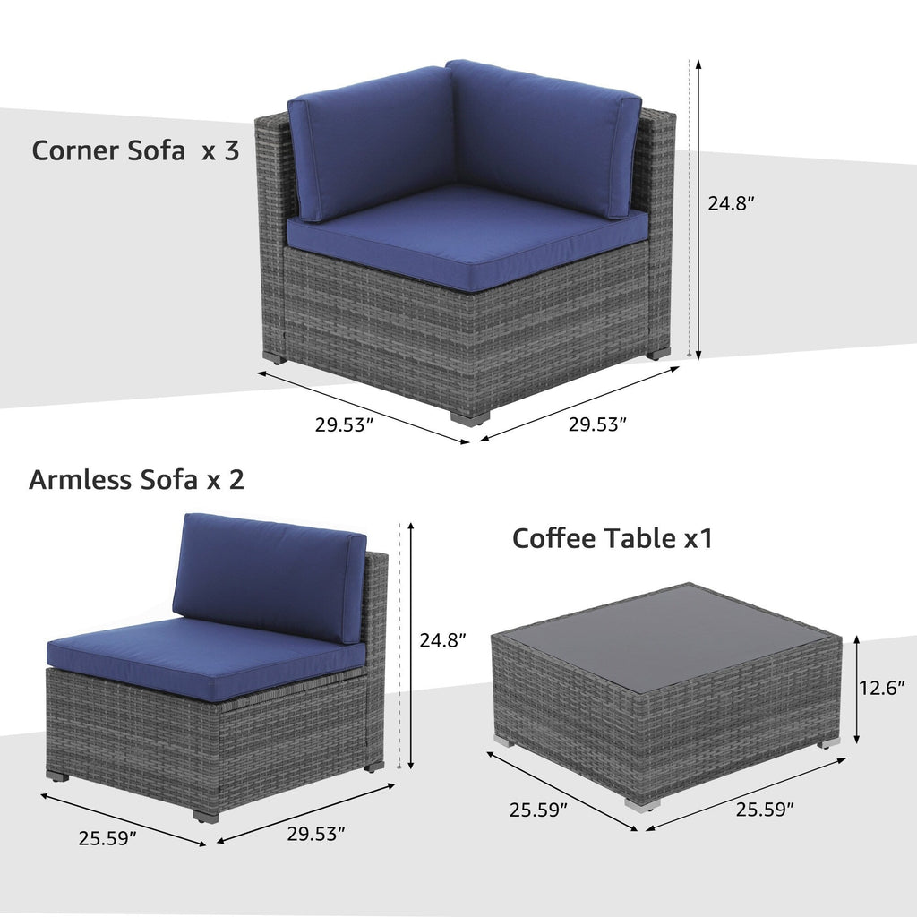 Ensemble de canapés d'extérieur sectionnels en osier 6 pièces avec coussins