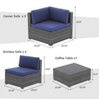 Ensemble de canapés d'extérieur sectionnels en osier 6 pièces avec coussins