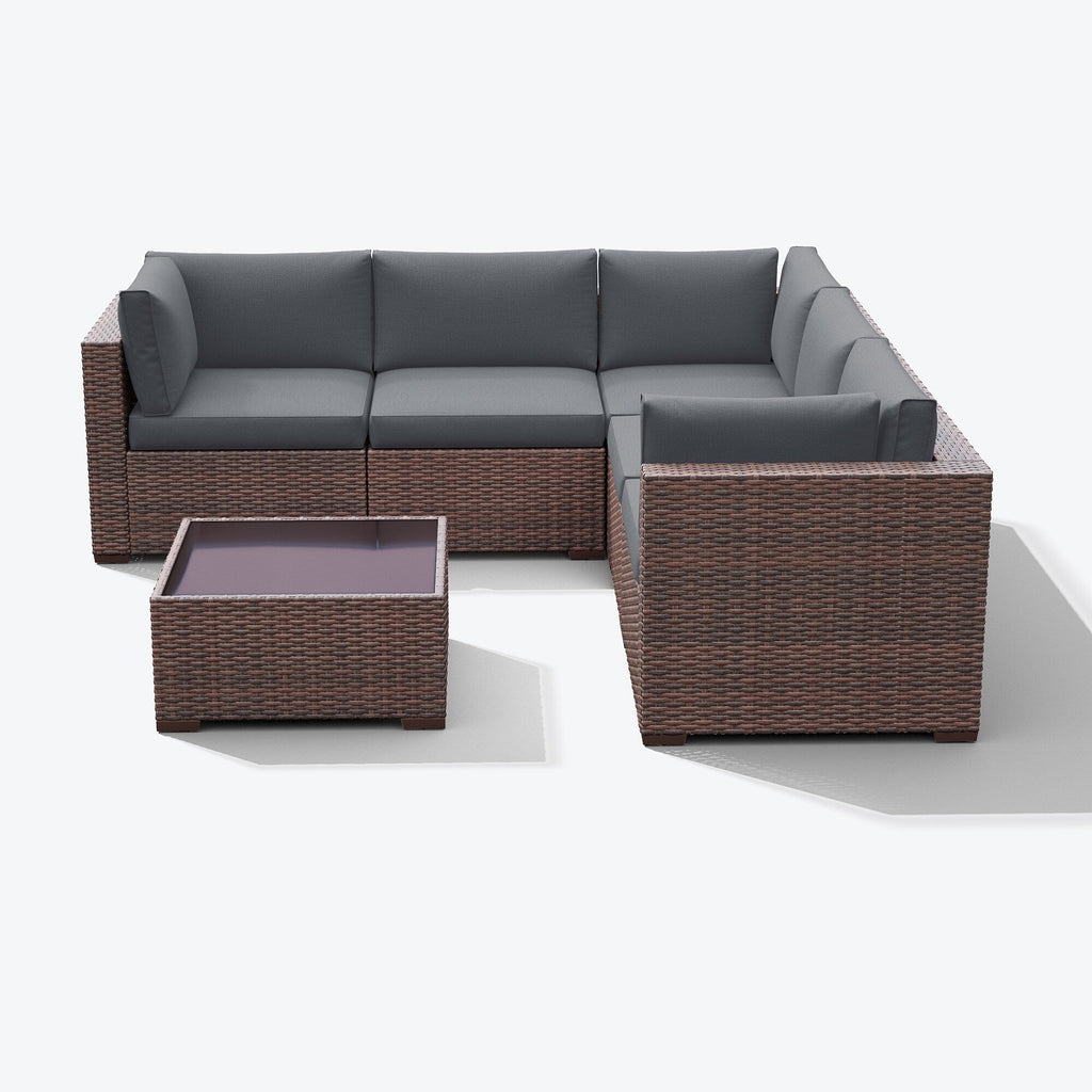 Ensemble de canapés d'extérieur sectionnels en osier 6 pièces avec coussins