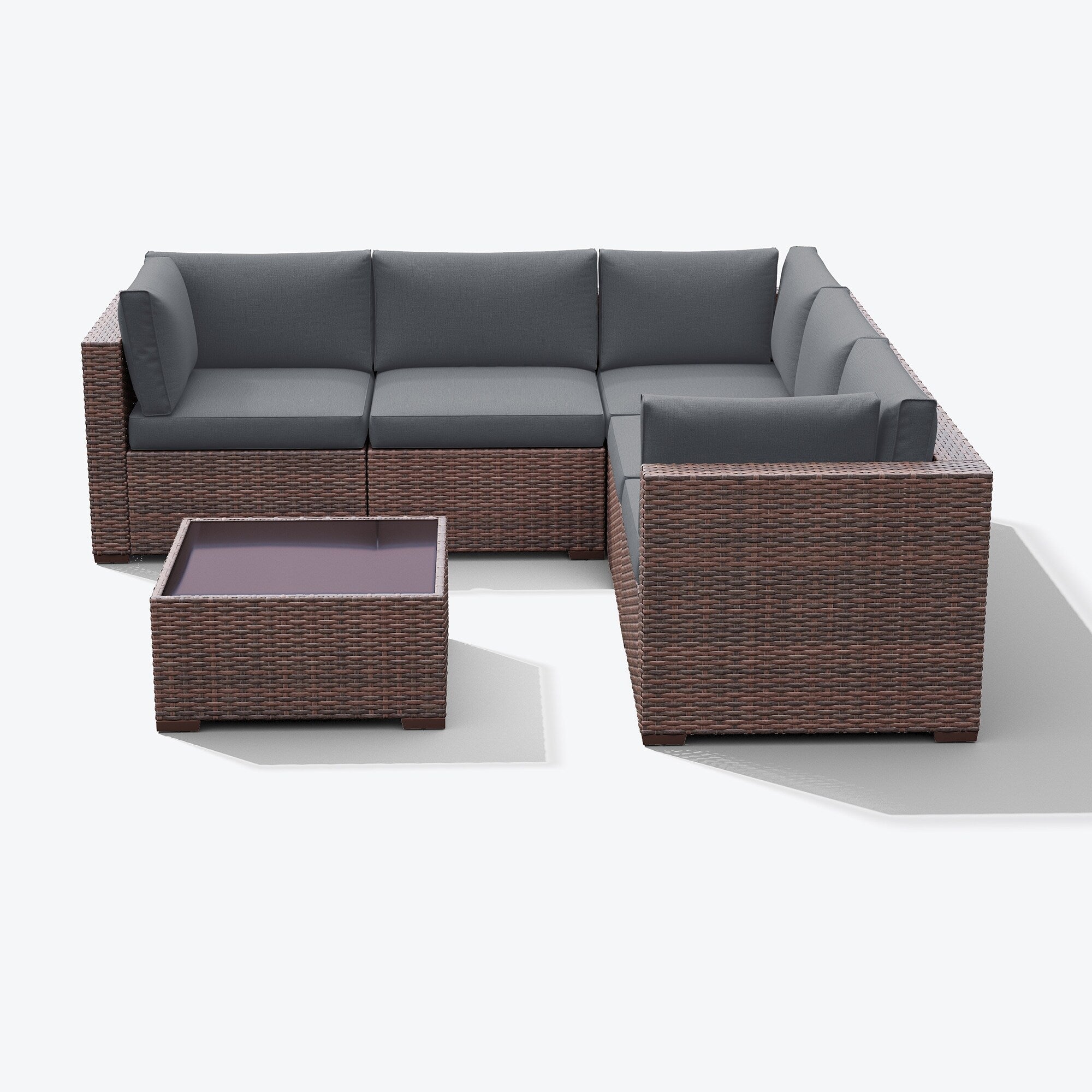 Ensemble de canapés d'extérieur sectionnels en osier 6 pièces avec coussins