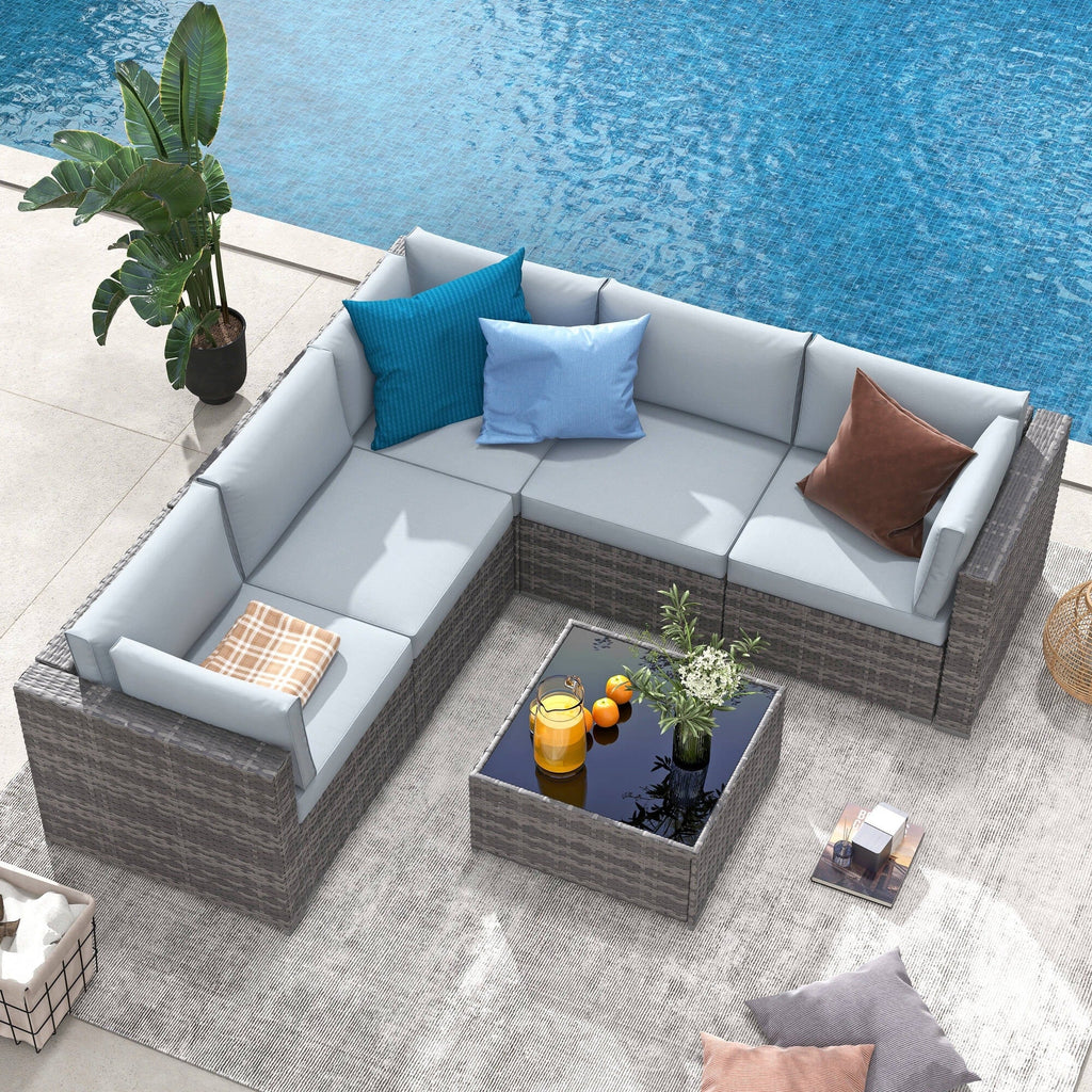Ensemble de canapés d'extérieur sectionnels en osier 6 pièces avec coussins