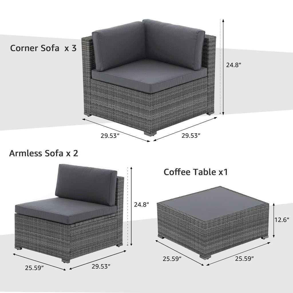 Ensemble de canapés d'extérieur sectionnels en osier 6 pièces avec coussins