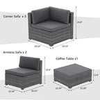 Ensemble de canapés d'extérieur sectionnels en osier 6 pièces avec coussins