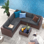 Ensemble de canapés d'extérieur sectionnels en osier 6 pièces avec coussins