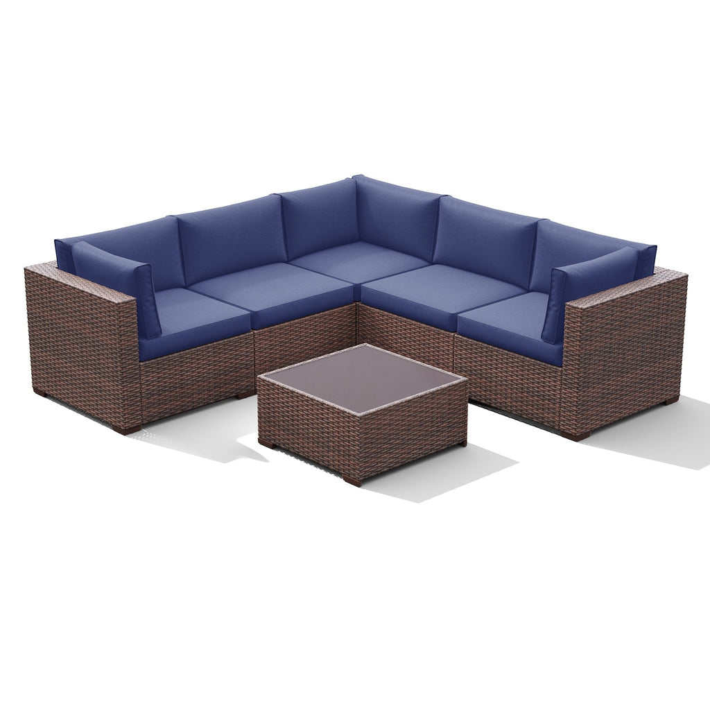 Ensemble de canapés d'extérieur sectionnels en osier 6 pièces avec coussins